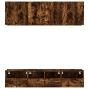 ТВ стенни модули, 5 части, опушен дъб, инженерно дърво