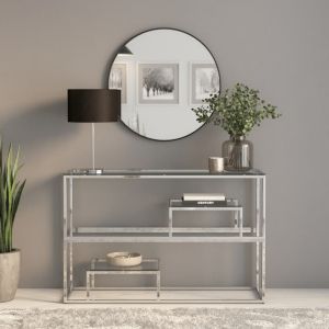 Конзолна маса, сребриста, неръждаема стомана и закалено стъкло