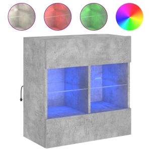 Стенен ТВ шкаф с LED осветление, бетонно сив, 58,5x30x60,5 см