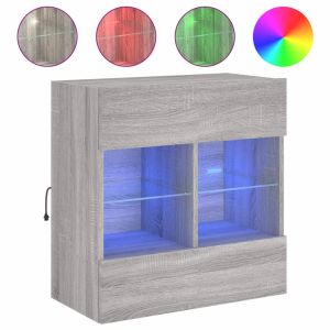 Стенен ТВ шкаф с LED осветление, сив сонома, 58,5x30x60,5 см