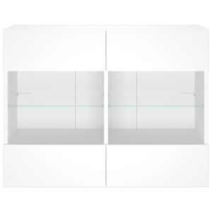 Стенен ТВ шкаф с LED осветление, бял, 78,5x30x60,5 см