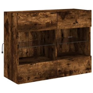 Стенен ТВ шкаф с LED осветление, опушен дъб, 78,5x30x60,5 см