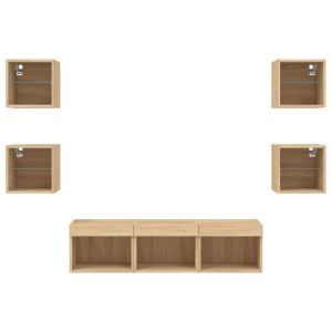 ТВ стенни модули с LED, 7 части, сонома дъб, инженерно дърво