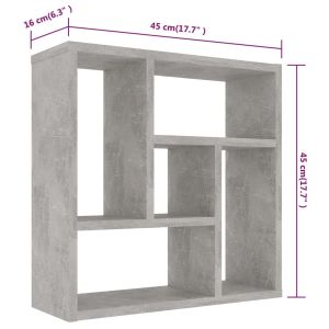 Стенен рафт, бетонно сив, 45,1x16x45,1 см, инженерно дърво