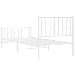 Метална рамка за легло с горна и долна табла, бяла, 90x200 см