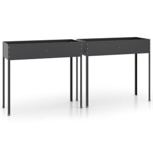 Градински кашпи, 2 бр, антрацит, поцинкована стомана