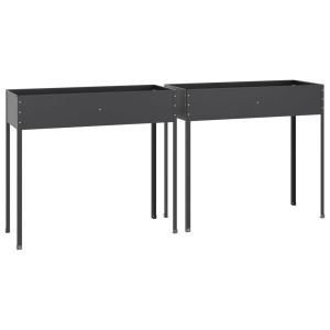 Градински кашпи, 2 бр, антрацит, поцинкована стомана