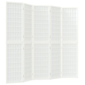 Параван за стая, 5 панела, в японски стил, 200x170 cм, бял