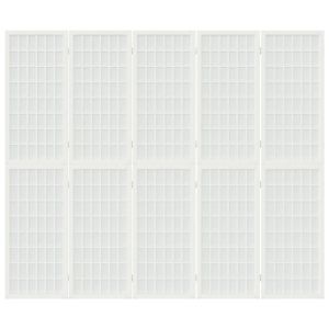 Параван за стая, 5 панела, в японски стил, 200x170 cм, бял