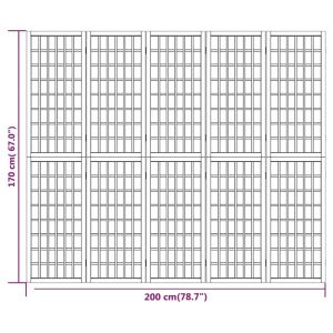 Параван за стая, 5 панела, в японски стил, 200x170 cм, бял