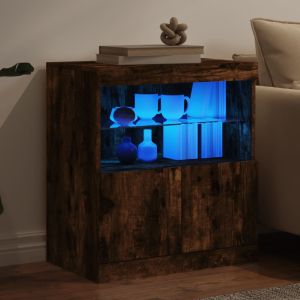 Сайдборд с LED светлини, oпушен дъб, 60x37x67 см