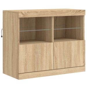 Сайдборд с LED светлини, сонома дъб, 81x37x67 см