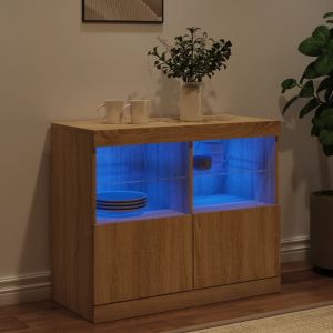 Сайдборд с LED светлини, сонома дъб, 81x37x67 см