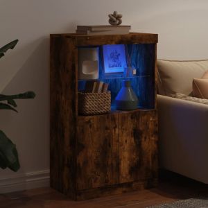 Сайдборд с LED светлини, oпушен дъб, 60,5x37x100 см