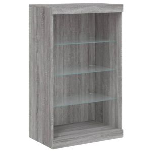Сайдборд с LED светлини, сив сонома, 60,5x37x100 см