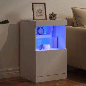 Сайдборд с LED светлини, бял, 41x37x67 см