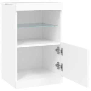 Сайдборд с LED светлини, бял, 41x37x67 см