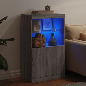 Сайдборд с LED светлини, сив сонома, 60,5x37x100 см