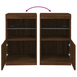 Сайдборд с LED светлини, кафяв дъб, 41x37x67 см