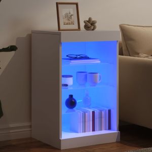 Сайдборд с LED светлини, бял, 41x37x67 см