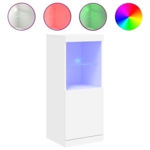 Сайдборд с LED светлини, бял, 41x37x100 см