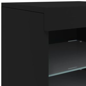 Сайдборд с LED светлини, черен, 41x37x67 см