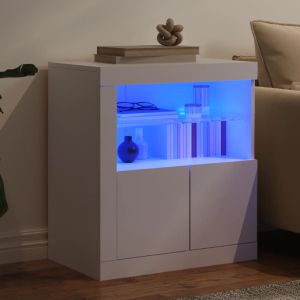 Сайдборд с LED светлини, бял, 60,5x37x67 см