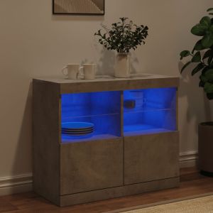 Сайдборд с LED светлини, бетонно сив, 81x37x67 см