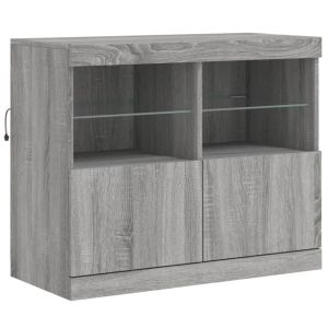Сайдборд с LED светлини, сив сонома, 81x37x67 см