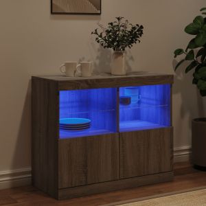 Сайдборд с LED светлини, сив сонома, 81x37x67 см