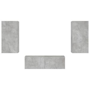 ТВ стенни шкафове, 3 части, с LED светлини, бетонно сиви