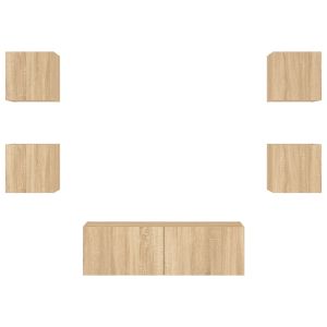 ТВ стенни шкафове, 5 части, с LED светлини, сонома дъб