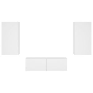 ТВ стенни шкафове, 3 части, с LED светлини, бели