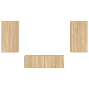 ТВ стенни шкафове, 3 части, с LED светлини, сонома дъб