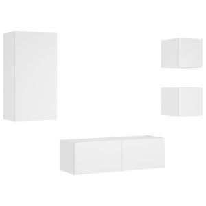 ТВ стенни шкафове, 4 части, с LED светлини, бели
