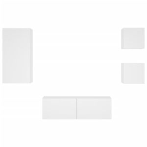 ТВ стенни шкафове, 4 части, с LED светлини, бели