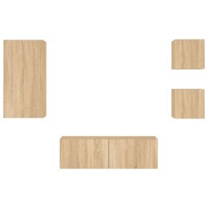 ТВ стенни шкафове, 4 части, с LED светлини, сонома дъб