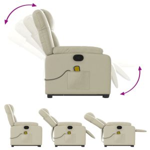 Изправящ масажен реклайнер стол, кремав, изкуствена кожа