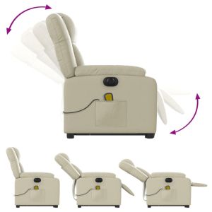 Електрически изправящ масажен реклайнер стол, кремав, еко кожа