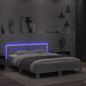 Рамка за легло с табла и LED, бяла, 140x200 см