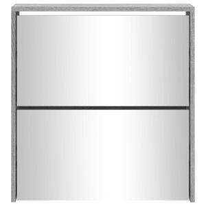 Шкаф за обувки с огледало, 2 нива, сив сонома, 63x17x67 см