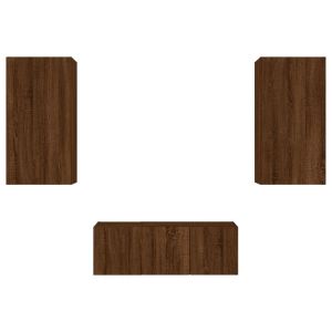 ТВ стенни модули с LED, 4 части, кафяв дъб, инженерно дърво