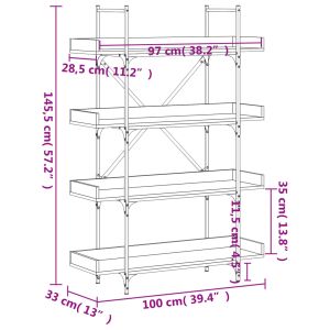 Библиотека 4 рафта опушен дъб 100x33x145,5 см инженерно дърво