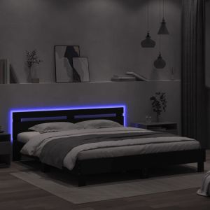 Рамка за легло с горна табла и LED, черна, 200x200 см