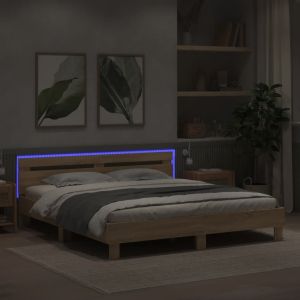 Рамка за легло с табла и LED, дъб сонома, 180x200 см