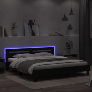 Рамка за легло с табла и LED, черна, 160x200 см