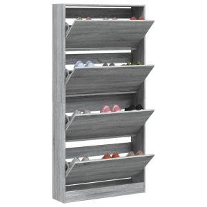 Шкаф за обувки с 4 флип чекмеджета сив сонома 80x21x163,5 см