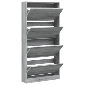 Шкаф за обувки с 4 флип чекмеджета сив сонома 80x21x163,5 см
