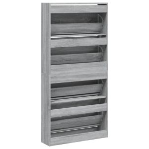 Шкаф за обувки с 4 флип чекмеджета сив сонома 80x21x163,5 см