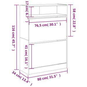 Шкаф за обувки с 2 флип чекмеджета сив сонома 80x34x116 см